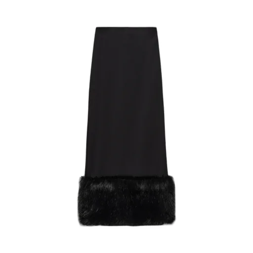 Stretch Jersey Skirt With Fur Trim