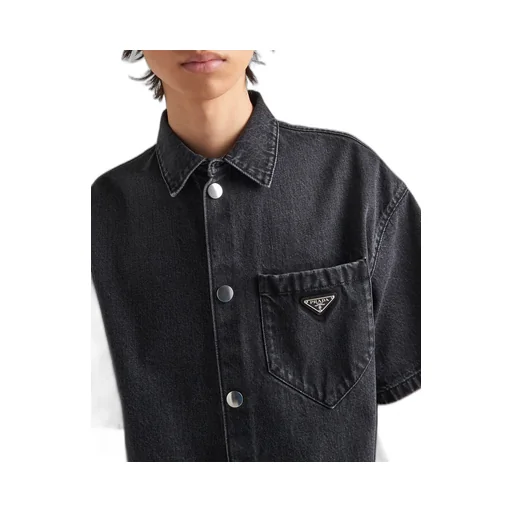Logo Plaque Short Sleeved Denim Shirt