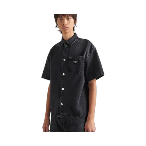 Logo Plaque Short Sleeved Denim Shirt