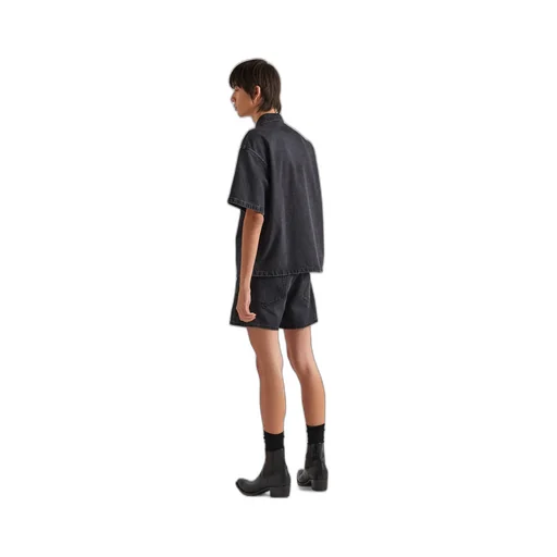 Logo Plaque Short Sleeved Denim Shirt