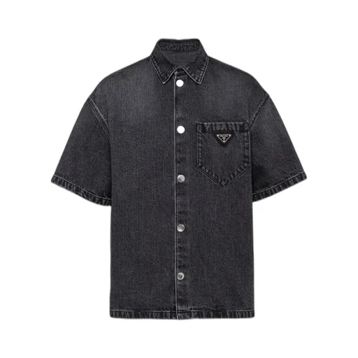 Logo Plaque Short Sleeved Denim Shirt