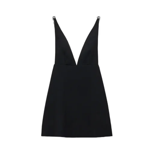 V-Neck Embellished Sleeveless Mini Dress