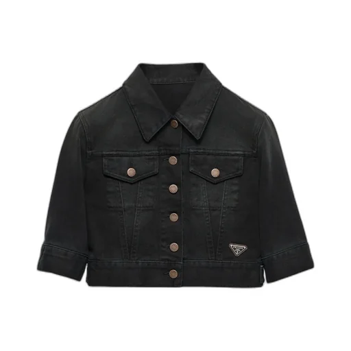 Triangle-Logo Cropped Denim Jacket