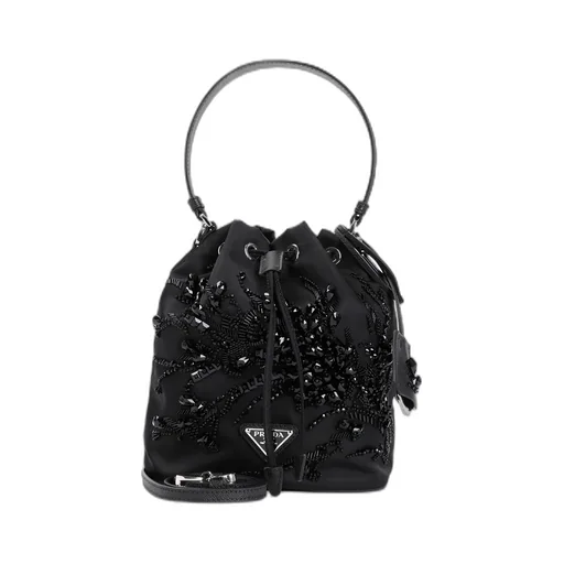 Re-Nylon Logo Plaque Bucket Bag