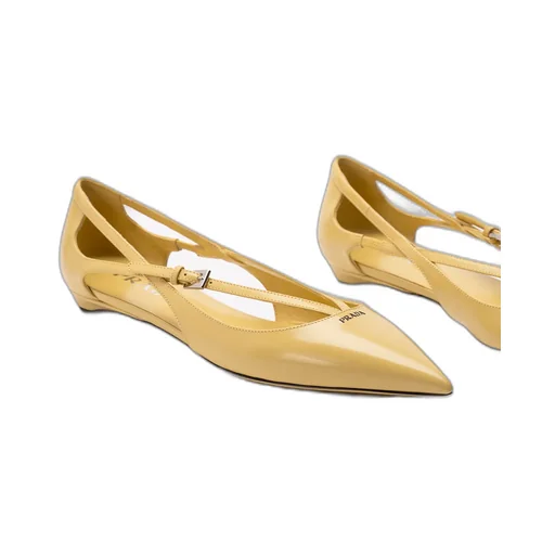Brushed-Leather Cut-Out Ballerina Shoes