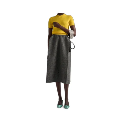 Mouliné High Waist Midi Skirt