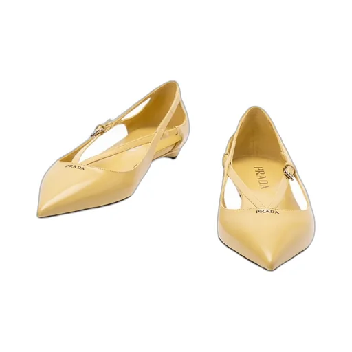 Brushed-Leather Cut-Out Ballerina Shoes
