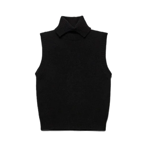 Roll-Neck Sleeveless Knitted Vest
