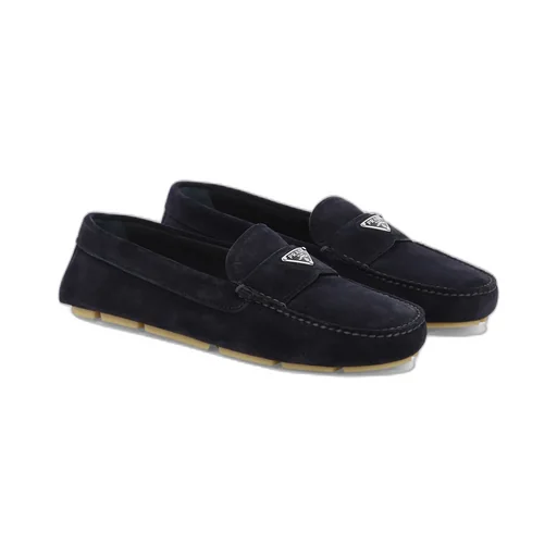Enamel Triangle Logo Suede Loafers