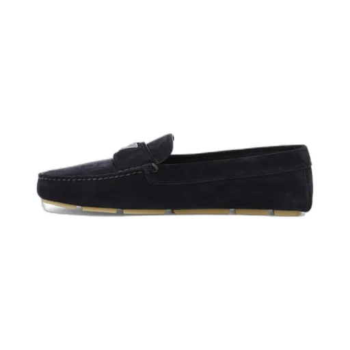 Enamel Triangle Logo Suede Loafers