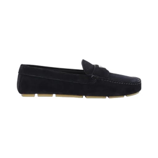 Enamel Triangle Logo Suede Loafers