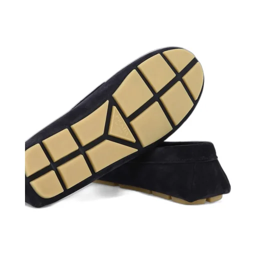 Enamel Triangle Logo Suede Loafers