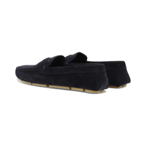 Enamel Triangle Logo Suede Loafers