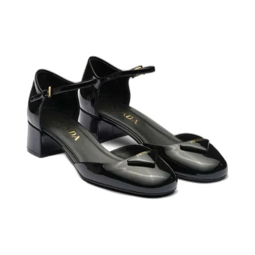 Triangle-Logo Round-Toe Pumps