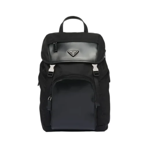 Re-Nylon And Brushed Leather Backpack