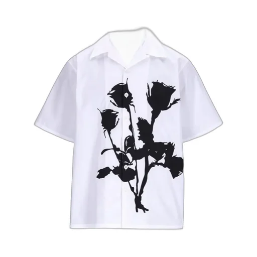 Rose-Appliqué Short-Sleeved Shirt