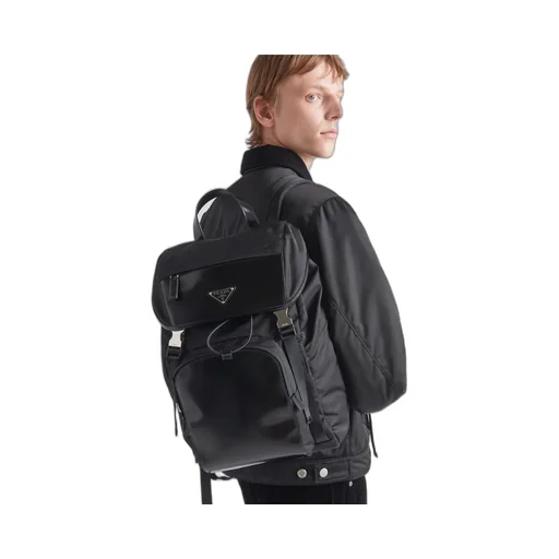Re-Nylon And Brushed Leather Backpack