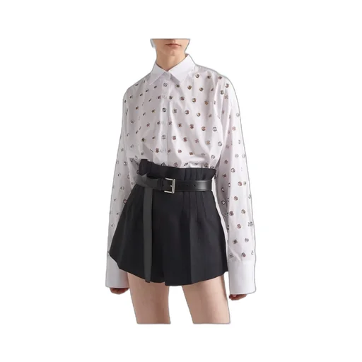 Eyelet-Embellished Button-Up Shirt