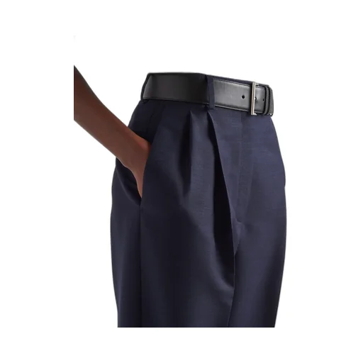 High-Waist Belted Pleated Trousers