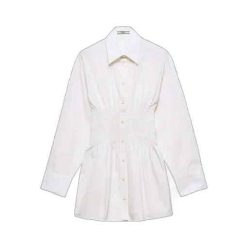 Smocked-Waist Long-Sleeved Poplin Shirt