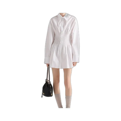 Smocked-Waist Long-Sleeved Poplin Shirt