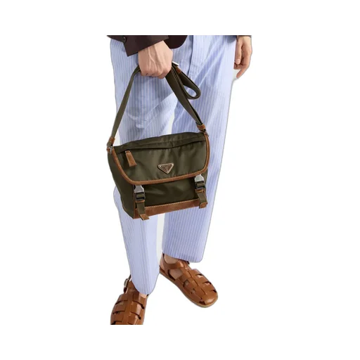 Re-Nylon Triangle-Logo Panelled Messenger Bag