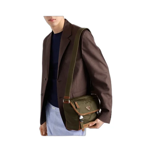 Re-Nylon Triangle-Logo Panelled Messenger Bag