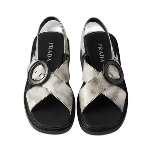 Brushed Leather Sandals With Buckle