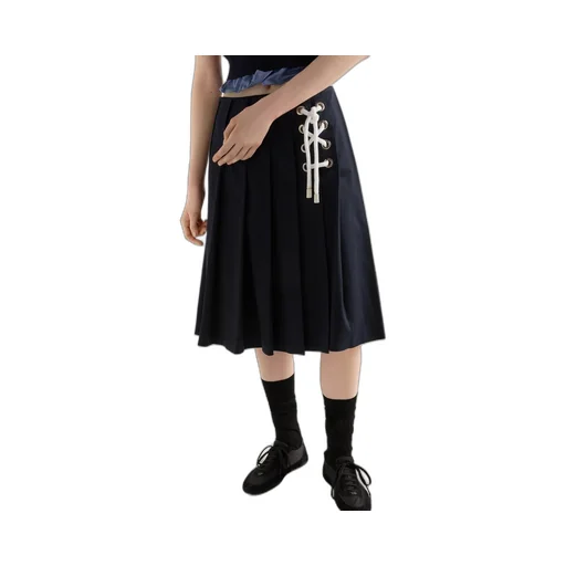 Pleated Stretch Drill Skirt