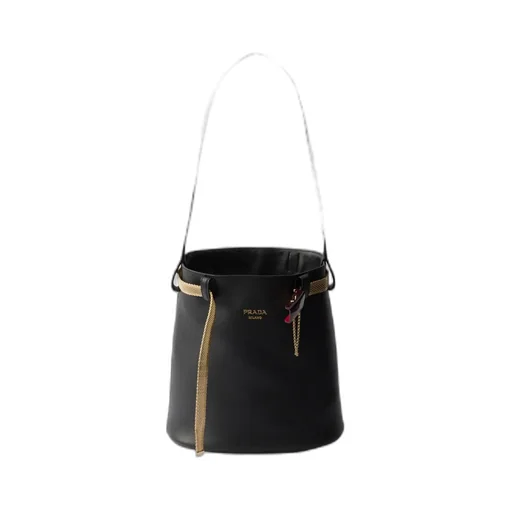 Buckle Leather Bucket Bag With Jeweled Belt