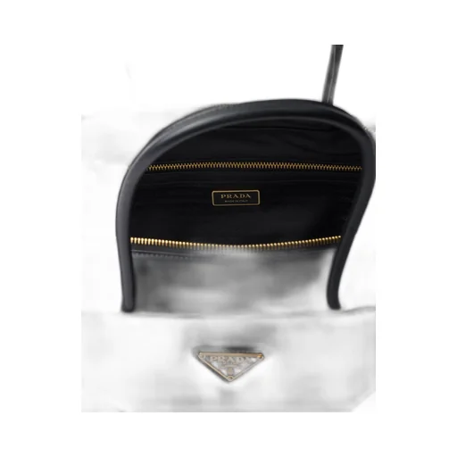 Large Re-Nylon And Leather Top-Handle Bag