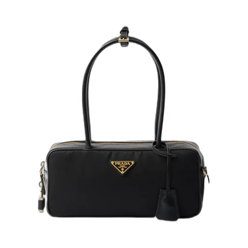 Re-Nylon And Leather Small Top-Handle Bag