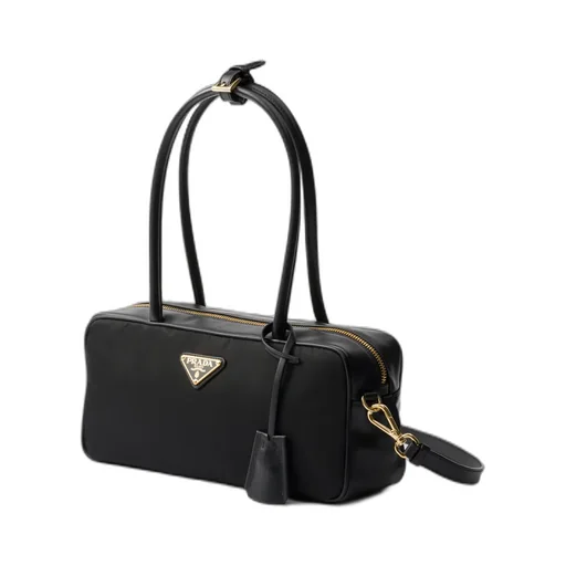 Re-Nylon And Leather Small Top-Handle Bag