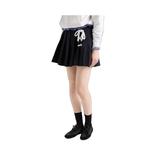 Pleated Drill Mini Skirt