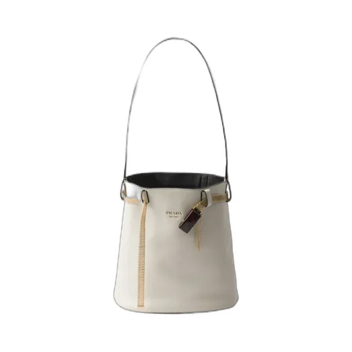 Buckle Leather Bucket Bag With Jeweled Belt