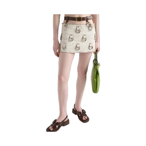 Embellished Leather Miniskirt