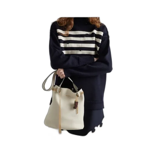 Buckle Leather Bucket Bag With Jeweled Belt