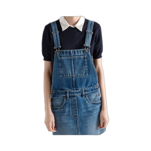 Logo-Patch Denim Dungarees Dress