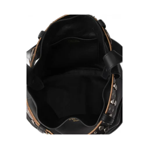 Buckle Leather Bucket Bag With Studded Belt