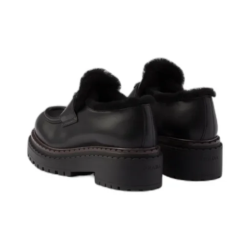 Double Chocolate Leather And Shearling Loafers