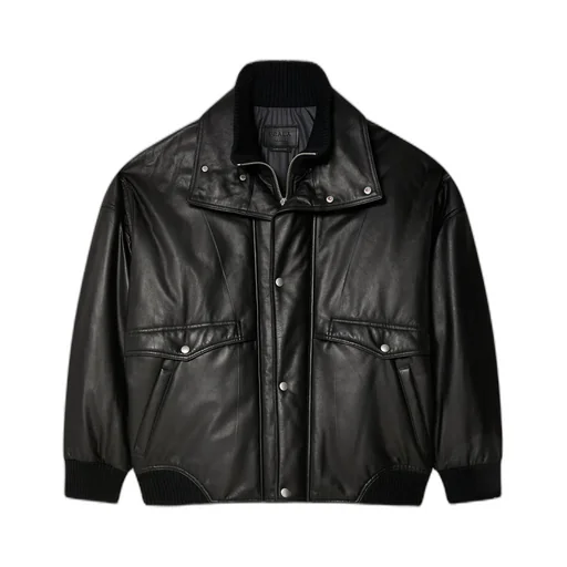 Long-Sleeved Leather Jacket