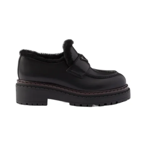 Double Chocolate Leather And Shearling Loafers
