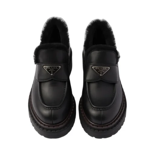 Double Chocolate Leather And Shearling Loafers