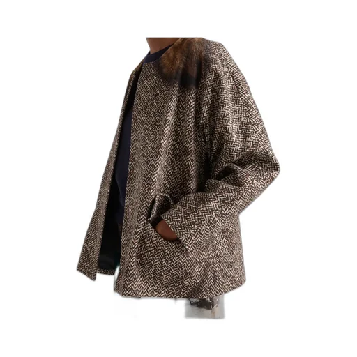 Single-Breasted Printed Drill Caban Jacket