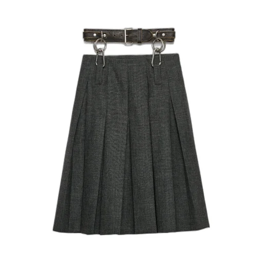 Pleated Rush Stitch Skirt With Belt
