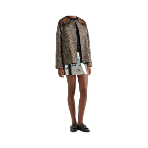 Single-Breasted Printed Drill Caban Jacket