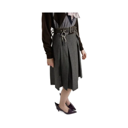 Pleated Rush Stitch Skirt With Belt