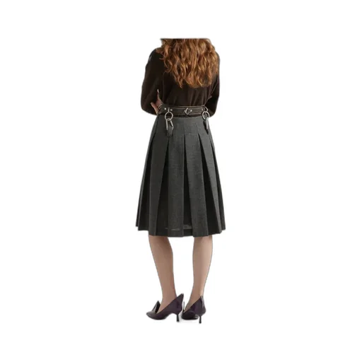 Pleated Rush Stitch Skirt With Belt