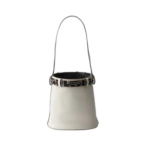 Buckle Leather Bucket Bag With Studded Belt