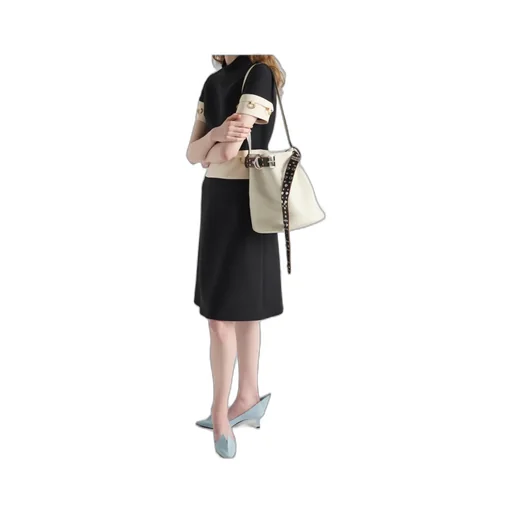 Buckle Leather Bucket Bag With Studded Belt